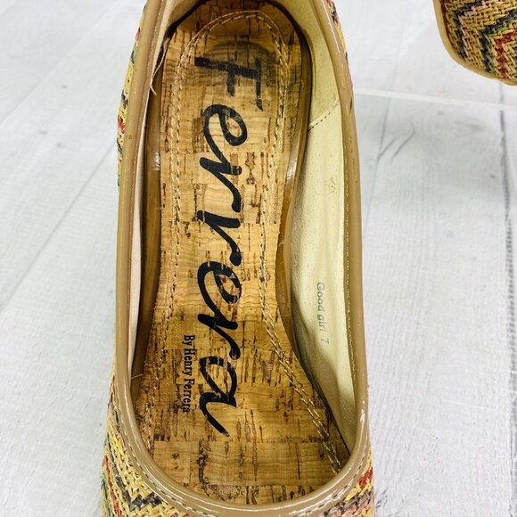 Henry Ferrera GOOD GIRL Beige Chevon Stripe Open Toe Slip On High Heels Size 7 - Picture 9 of 12